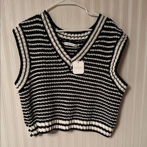 NWT ALTERED STATE Black and White Striped Knit Vest
